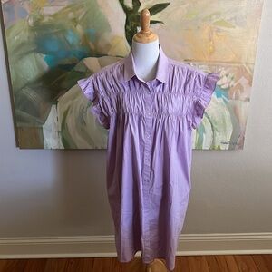 AVARA Poplin Ruffled Button Down Collared Mini Dress in Lilac Size‎ Large